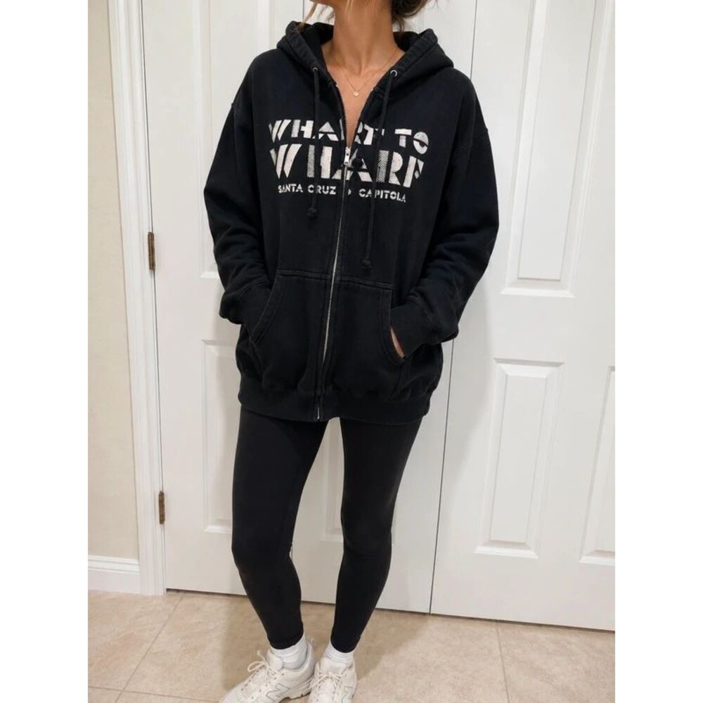 Wharf to Wharf Santa Cruz Capitola Black Zip Up Hoodie Sweatshirt Size M